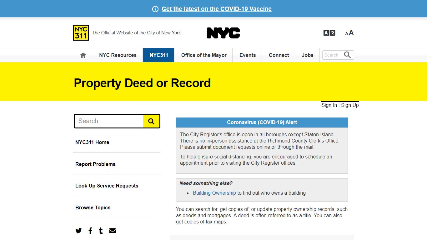 Property Deed or Record · NYC311 - New York City